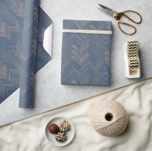 Herringbone Chevron Pattern Retro Blue Wrapping Paper