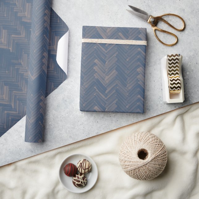 Herringbone Chevron Pattern Retro Blue Wrapping Paper (Crafts)