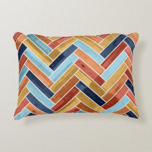 Herringbone Pattern Blue Yellow Orange Red Decorative Cushion