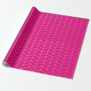 Herringbone Pattern Faux Gold Foil Pink Geometric Wrapping Paper