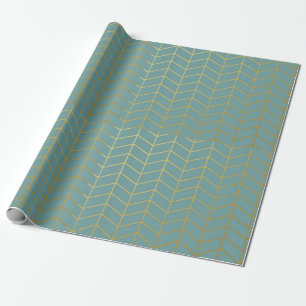Herringbone Pattern Faux Gold Foil Teal Geometric Wrapping Paper
