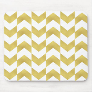 Herringbone Pattern Gold & White Mousepad