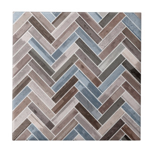 Herringbone Pattern in Blue Brown Grey Ceramic Tile