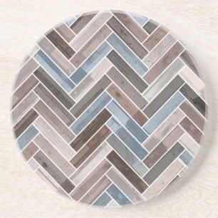 Herringbone Pattern in Blue Brown Grey Coaster