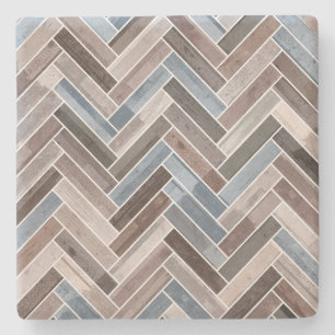 Herringbone Pattern in Blue Brown Grey Stone Coaster