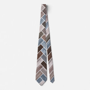 Herringbone Pattern in Blue Brown Grey Tie