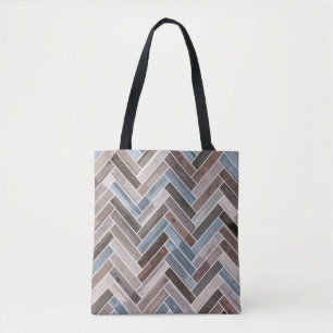 Herringbone Pattern in Blue Brown Grey Tote Bag