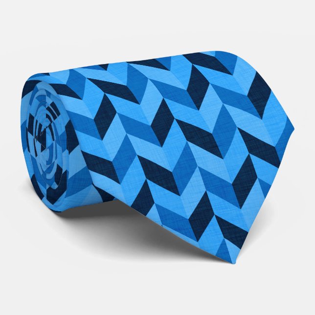Herringbone pattern in blue tie (Rolled)