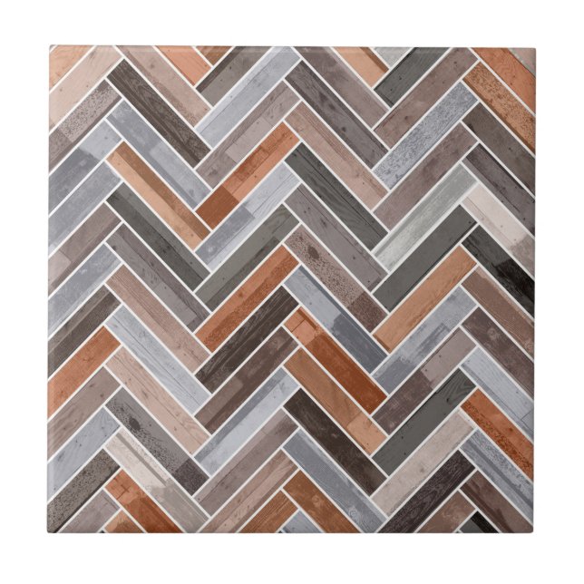 Herringbone Pattern in Earthen Rock Colours Ceramic Tile (Front)