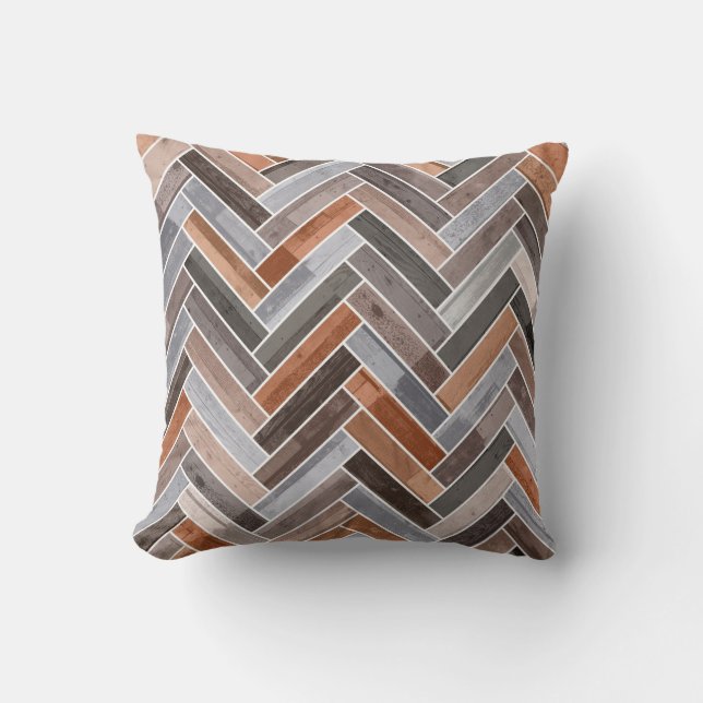 Herringbone Pattern in Earthen Rock Colours Cushion (Front)