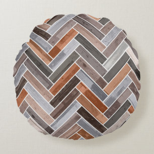 Herringbone Pattern in Earthen Rock Colours Round Cushion