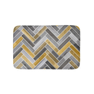 Herringbone Pattern in Grey and Yellow Bath Mat