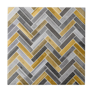 Herringbone Pattern in Grey and Yellow Ceramic Tile