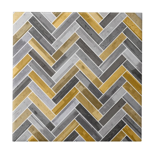 Herringbone Pattern in Grey and Yellow Ceramic Tile (Front)