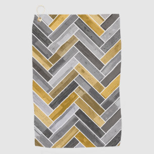 Herringbone Pattern in Grey and Yellow Golf Towel