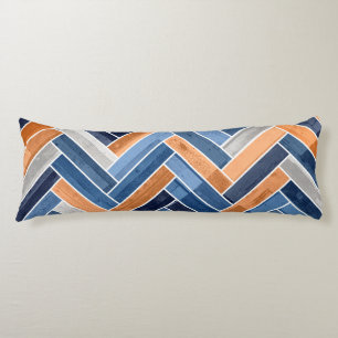 Herringbone Pattern in Navy Blue and Orange Body Cushion