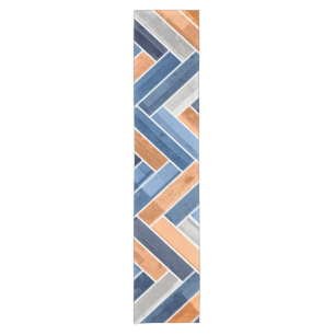 Herringbone Pattern in Navy Blue and Orange Short Table Runner