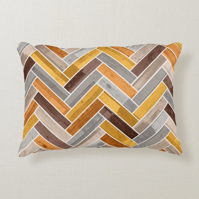 Herringbone Pattern in Orange Brown Grey Decorative Cushion (Front)