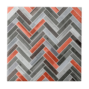 Herringbone Pattern in Orange Grey Ceramic Tile