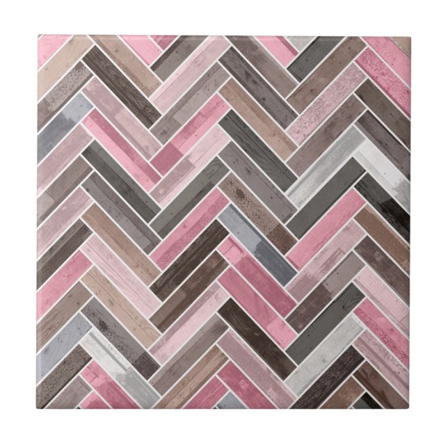 Herringbone Pattern in Pink Grey Ceramic Tile (Front)