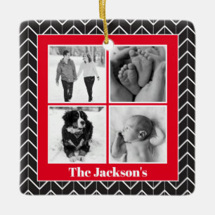Herringbone Photo Collage Modern Christmas Ceramic Ornament