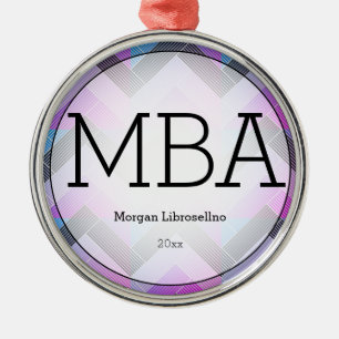 Herringbone Purple Black MBA Graduation Name Year Metal Ornament