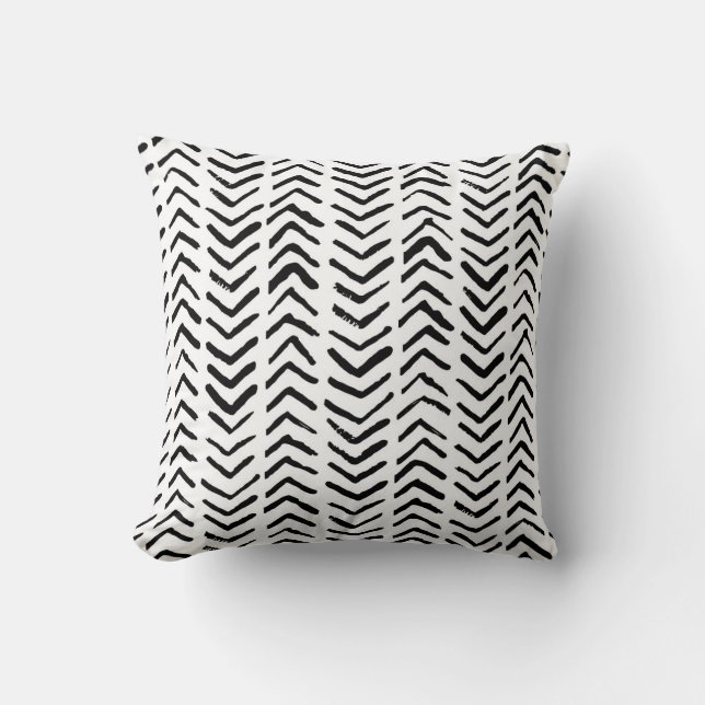 Herringbone stripes, black-white vintage pattern. cushion (Front)