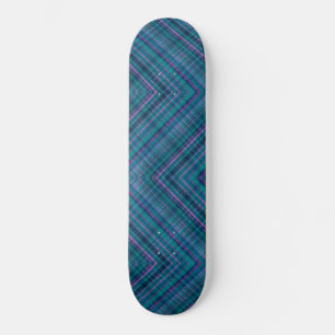 Herringbone Tartan Plaid Blue Green Pink Skateboard