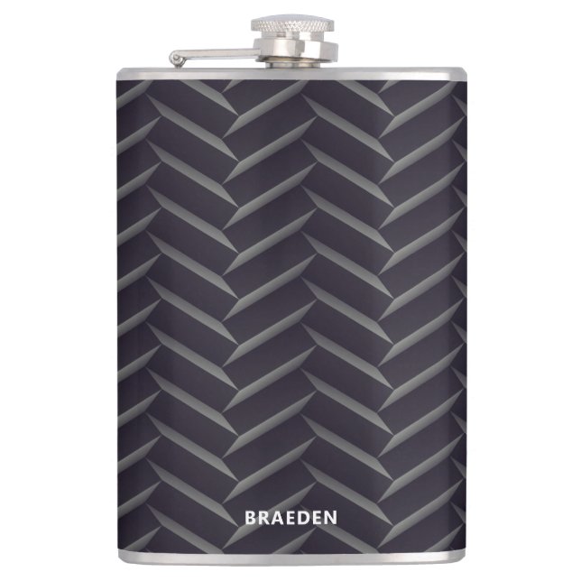 Herringbone Tire Tread Pattern with Name Hip Flask (Front)