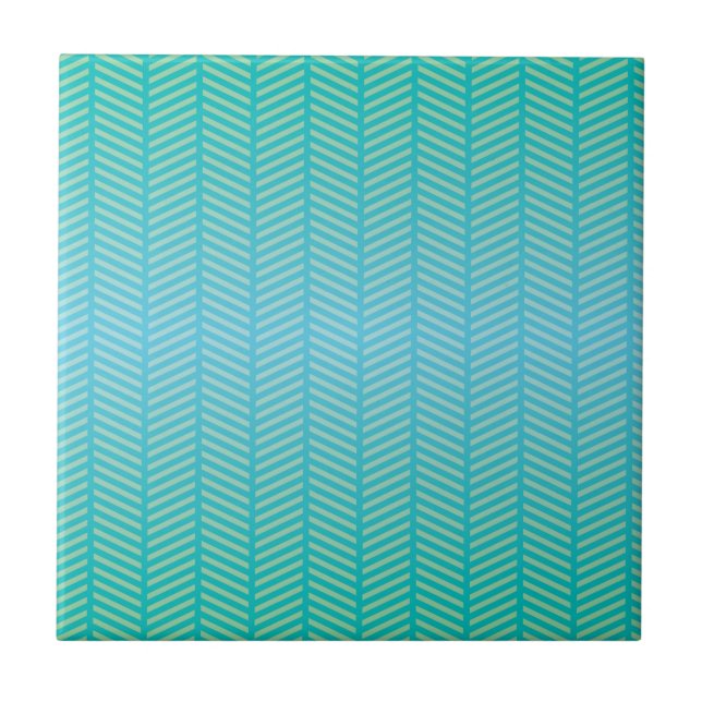 Herringbone Turquoise Blue Ceramic Tile (Front)