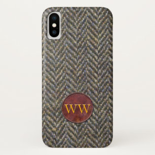 Herringbone Tweed and Leather Monogram iPhone X Case