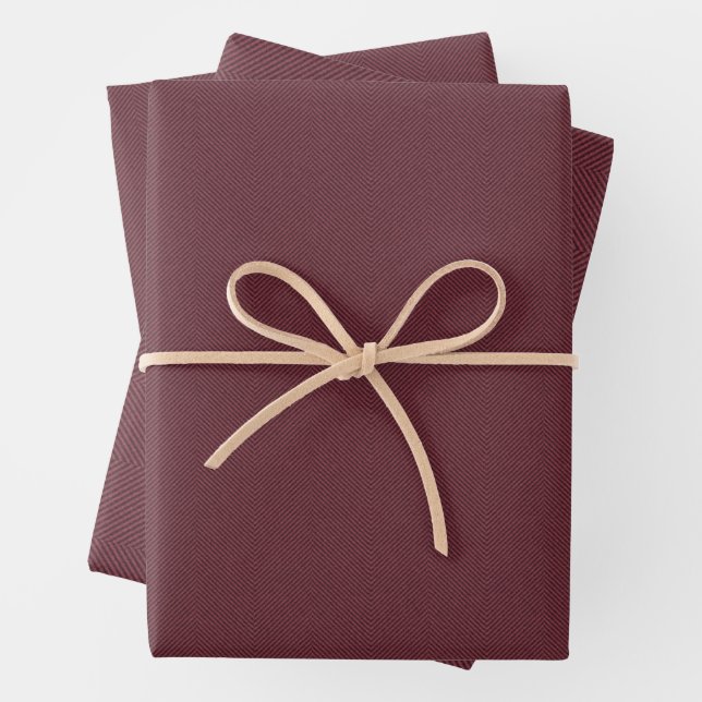 Herringbone tweed classic maroon red Christmas Wrapping Paper Sheet (In situ)