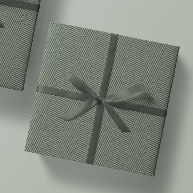 Herringbone tweed classic sage green holiday wrapping paper (Creator Uploaded)