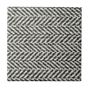 Herringbone Tweed Rustic Black & White Knit Print Ceramic Tile