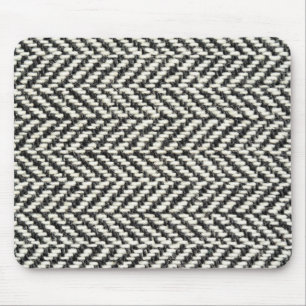 Herringbone Tweed Rustic Black & White Knit Print Mouse Pad