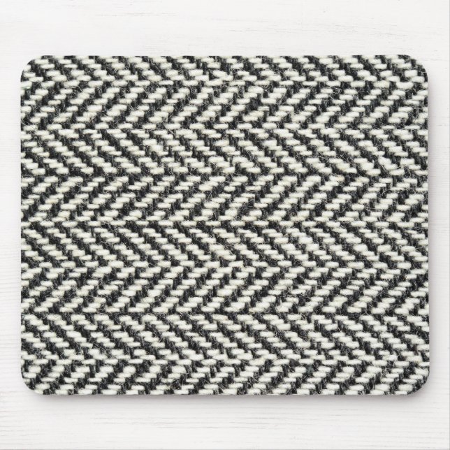 Herringbone Tweed Rustic Black & White Knit Print Mouse Pad (Front)