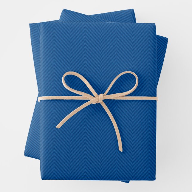 Herringbone tweed simple classic bright blue wrapping paper sheet (In situ)