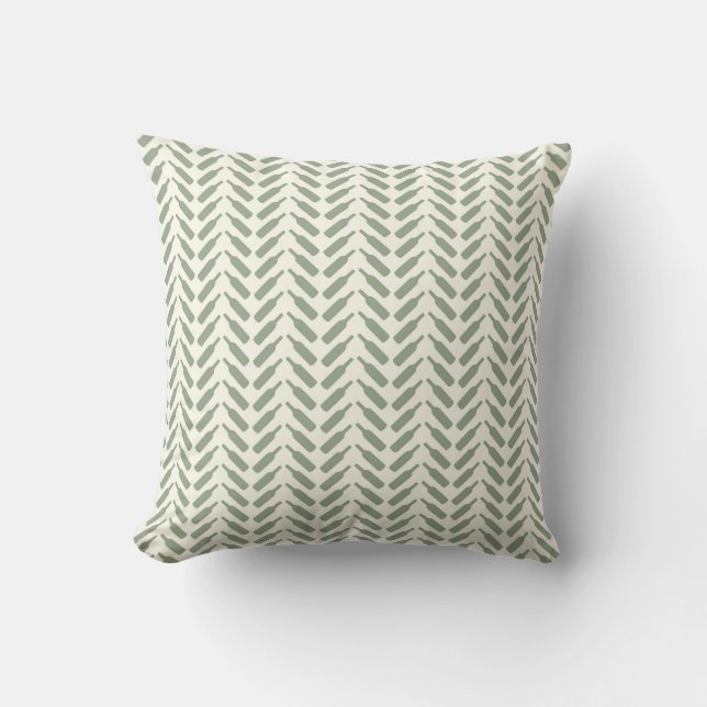 Herringbone Wine Bottle Pattern Cream and Sage Cushion (Front)