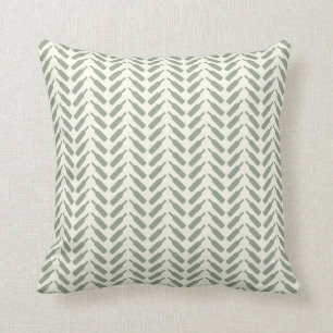 Herringbone Wine Bottle Pattern Cream and Sage Cushion