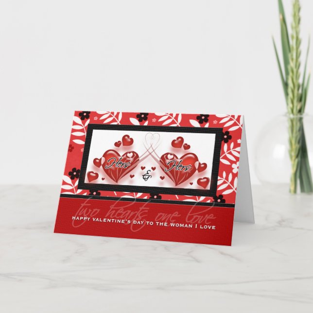 HERS and HERS Red Heart Gay Valentine Holiday Card (Front)