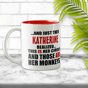 (Hers) Funny Personalised Circus Monkeys Two-Tone Coffee Mug