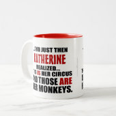 (Hers) Funny Personalized Circus Monkeys Two-Tone Coffee Mug (Front Left)