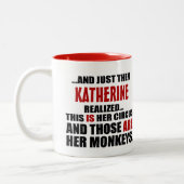 (Hers) Funny Personalized Circus Monkeys Two-Tone Coffee Mug (Left)