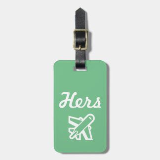 Hers Green and White Luggage Tag