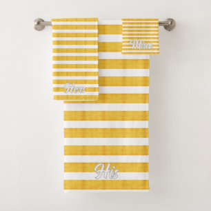 Hers His Mine Striped Peach Personalised Bath Towe Towel Set