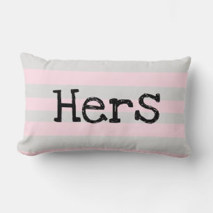 HERS "I Love Him" Pink and grey soft pastel pillow