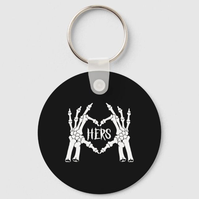 Hers Skeleton Hand Heart Clothing Men Funny Hallow Key Ring (Front)
