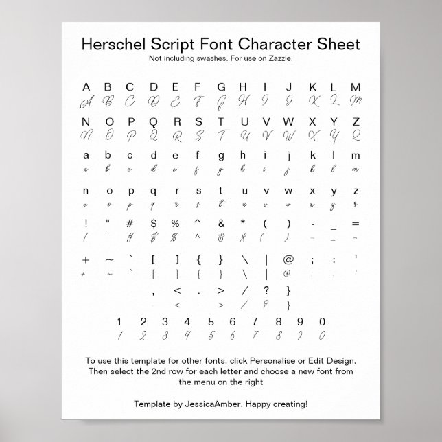 Herschel Script Font Character Sheet for Zazzle Poster (Front)