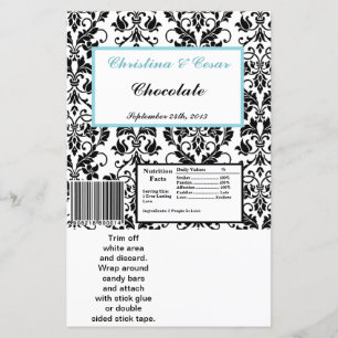 Hershey's Large Bar Wrapper Black Damask Baby Blue