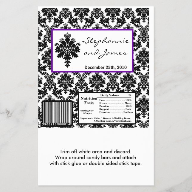 Hershey's Large Bar Wrapper Black Purple Damask (Front)